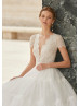 Cap Sleeves Ivory Lace Polka Dots Tulle Stylish Wedding Dress